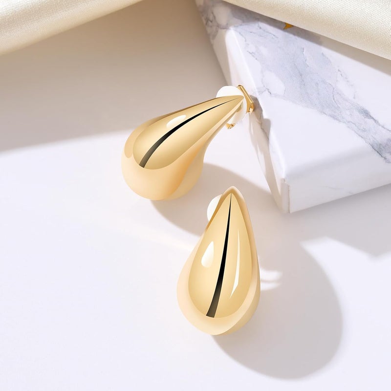 NVWAROCK Store Gold Drop Clip On Earrings Dupes Teardrop Chunky Non Pierced Earring 14K Real Gold Plated Hypoallergenic Lightweight Earrings for Women（Gold and Silver） - Image 5